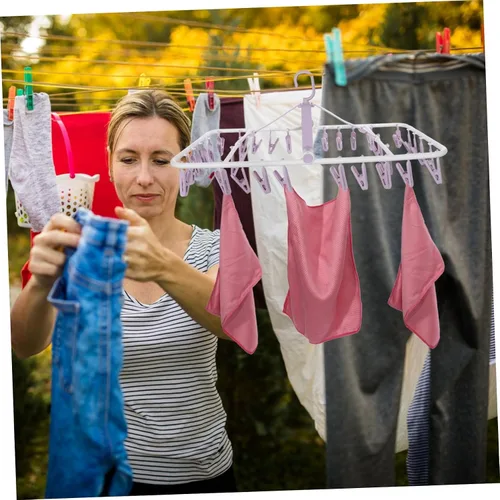 Miniatura 2 de Estante de secado de ropa para calcetines, 32 clips, perchero para ropa y toallas