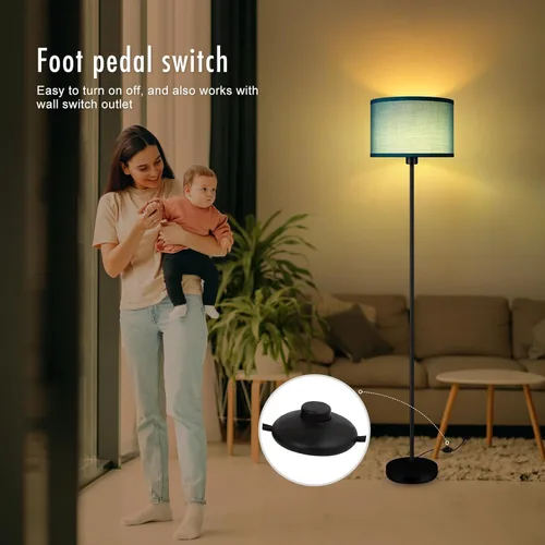 Miniatura 2 de Lámpara de pie negra, lámpara de pie LED de 58 pulgadas de alto, lámparas de sala de estar simples con pantalla, interruptor de pedal de pie