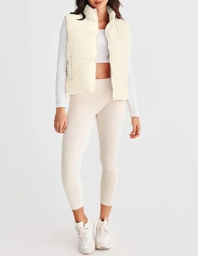 Miniatura 5 de MEROKEETY Chaleco acolchado para mujer, cuello alto, con cremallera, sin mangas, con bolsillos