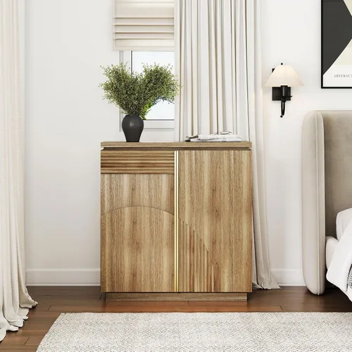 Miniatura 8 de BELLEZE - Gabinete de aparador de 31 pulgadas de estilo moderno de mediados de siglo, gabinete de buffet con arco de madera y almacenamiento, mesa