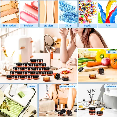 Miniatura 4 de Paquete de 50 de 10 g pequeños contenedores de cosméticos de plástico con tapas, frascos de maquillaje de 10 gramos de color ámbar con espátulas