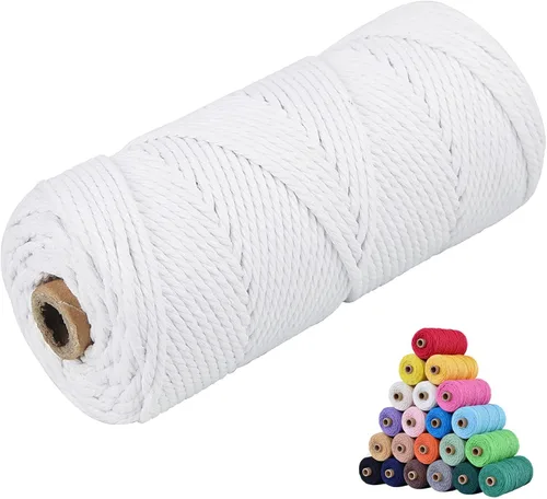 Miniatura 25 de Cuerda de algodón para macramé, de 0.11 pulgadas x 109 yardas, cuerda de macramé natural marrón, suministros perfectos de algodón para hacer