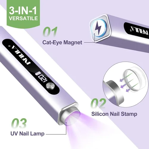 Miniatura 3 de NXJ INFILILA Luz UV multifuncional de mano para uñas de gel con imán de ojo de gato, lámpara de uñas portátil de curación flash para manicura Púrpura