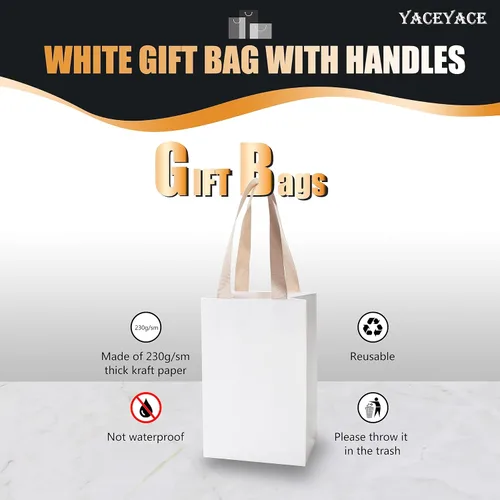 Miniatura 5 de Bolsas de regalo blancas con asas, 10 bolsas pequeñas de papel blanco de 5.25 x 3.75 x 8 pulgadas con asas de cinta, bolsa de compras de papel kraft