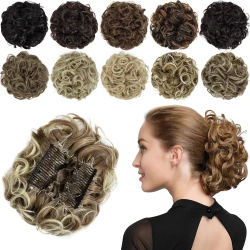 Miniatura 11 de Rose bud Postizo de Moño Rizado Extensiones de Moño Coletero Peinado Recogido Peinetas Sintéticas en Postizo de Moño Desordenado para Mujeres Marrón