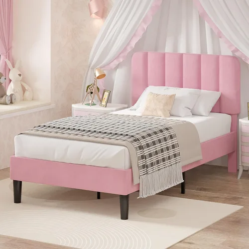 Miniatura 9 de VECELO Marco de Cama Tapizada Tamaño Full con 4 Cajones y Cabecero, Marco de Cama Plataforma de Almacenamiento de Terciopelo, Soporte de Listones