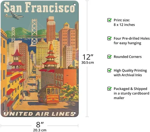 Miniatura 2 de Pacifica Island Art San Francisco California - Teleférico en Chinatown - United Air Lines - Póster vintage de viaje de aerolínea por Joseph Fehér