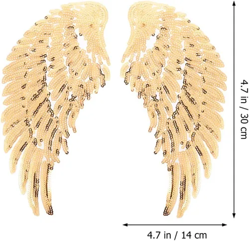 Miniatura 2 de jojofuny Sequin Angel Wings Sewing Patches for Clothes 2 Pairs Gold Embroidered Fabric Applique Decorative Patch for Jackets DIY Garment Accessory