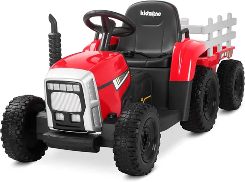 Miniatura 7 de Kidzone - Versión premium de 12 V 7 AH con neumáticos de goma EVA con motores duales de 35 W, tractor eléctrico alimentado con remolque, juguete