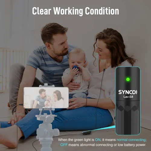 Miniatura 7 de SYNCO Micrófono Lavalier para DSLR, Lav S8 Micrófono de solapa para iPhone Cámara PC Android Reducción de ruido Auto-Emparejamiento Omnidireccional