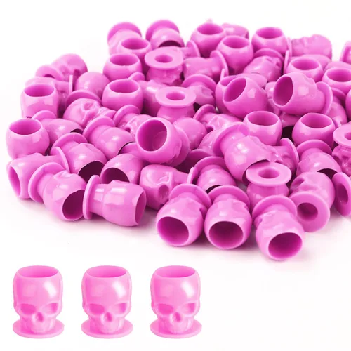 Miniatura 7 de Tapas de tinta de tatuaje, vasos desechables de tinta de tatuaje de calavera, 200 unidades, tapas de tinta de plástico para tatuajes, maquillaje