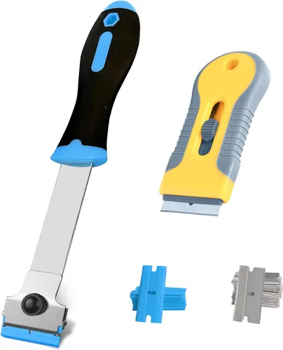 Miniatura 10 de Paquete de 2 raspadores de cuchillas de afeitar con 20 cuchillas de plástico y 20 de metal para quitar pintura, grasa del parabrisas, calcomanía
