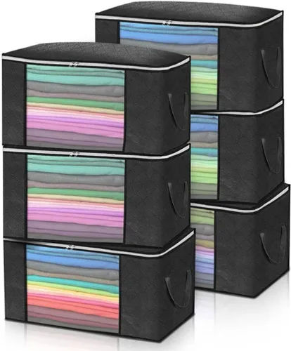 Miniatura 10 de Bolsas de almacenamiento grandes de 90 litros, paquete de 4 organizadores plegables para armario y almacenamiento con asas duraderas, tela gruesa
