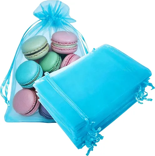 50 bolsas de organza de regalo con cordón de 4 x 6 pulgadas, color azul aguamarina para baby shower, Navidad, recuerdos de fiesta, cumpleaños de