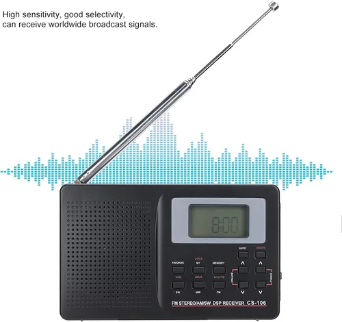 Miniatura 5 de Radio portátil AM FM SW, mini FM AM SW MW receptor Vintage Pocket Radio, CS 106 Radio de banda completa con auriculares para regalos Familia