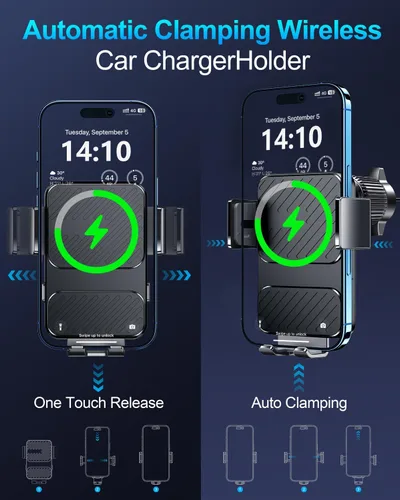 Miniatura 2 de Cargador Inalámbrico para Coche, Soportes de Teléfono para tu Coche Carga Rápida de 15W Sujeción Automática, Soporte de Teléfono para Coche