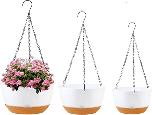 Miniatura 8 de KPUVX Maceta Colgante de 10 Pulgadas, Macetas de Riego Automático para Plantas de Interior, Paquete de 3 Cestas Colgantes de Plástico con Bandeja