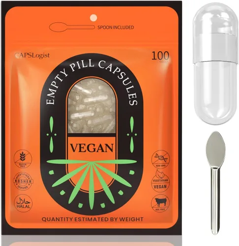 Cápsulas vacías de píldoras tamaño 0, (100 unidades) paquete con cuchara de micro laboratorio, cápsulas vacías vegetarianas transparentes