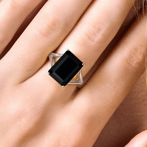 Miniatura 5 de Gem Stone King Anillo de compromiso solitario con piedra preciosa de corte esmeralda de 0.551 x 0.394 in para mujer, plata de ley 925, anillo