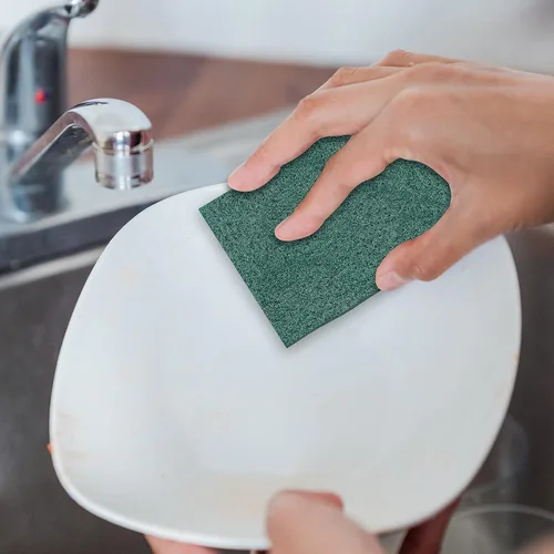 Miniatura 4 de Paquete de 100 estropajos resistentes, almohadillas verdes para fregar, 3 x 4 pulgadas Almohadillas reutilizables para limpieza, no rayan