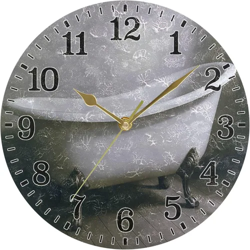 Miniatura 48 de JUNZAN Reloj de bañera con vino romántico espumoso y velas, reloj de pared silencioso de 10 pulgadas, pequeño reloj redondo, decoración de cocina