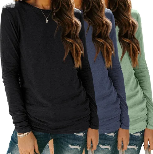 Miniatura 12 de SUNBS Paquete de 3 camisas de manga larga para mujer, ajuste holgado, ropa de otoño, ropa de moda 2025, camisetas básicas de entrenamiento, trajes