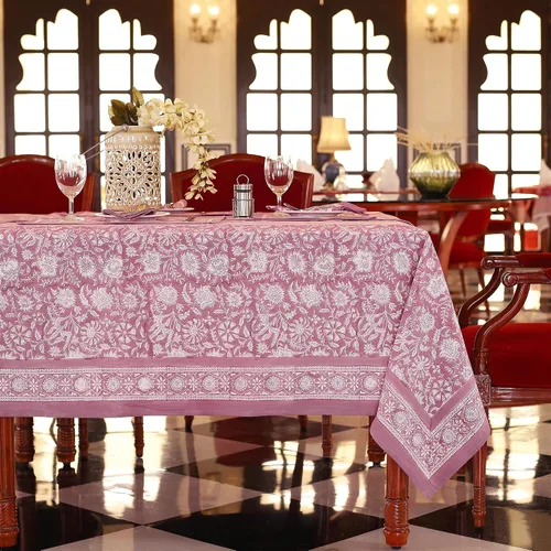 Miniatura 14 de Labhanshi Mantel rectangular de 6 plazas de algodón prelavado con estampado indio a mano, 60 x 90 pulgadas, diseño floral de algodón prelavado