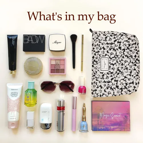 Miniatura 4 de STARDW Bolsas de cosméticos de flores para mujeres y niñas, bolsa de maquillaje de viaje, bolsa de maquillaje de lona de gran capacidad, bolsa