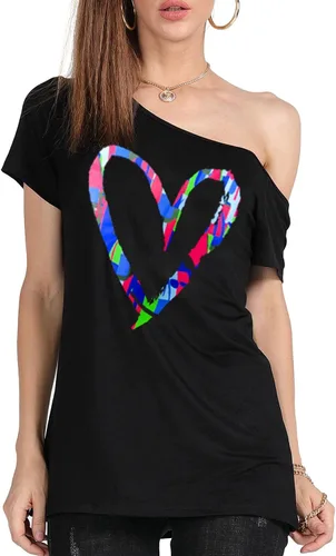 Miniatura 2 de MAGICMK - Camiseta casual para mujer, con estampado de labios y hombro descubierto, talla extragrande