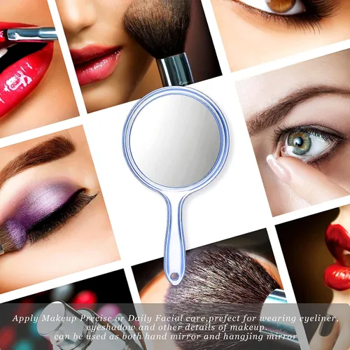 Miniatura 6 de Jetec Espejo de mano de doble cara - Espejo de aumento 1X/2X con mango - Espejo de maquillaje de forma redondeada (azul)