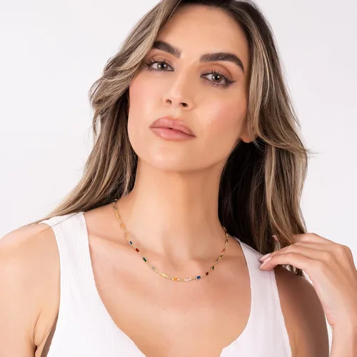 Miniatura 3 de Barzel Collar de baguette de cristal de piedra múltiple chapado en oro de 18 quilates para mujer, fabricado en Brasil