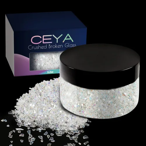 Miniatura 27 de Ceya 5.3 onzas/150g Vidrio Triturado Irregular Azul Neptuno Metálico Chips de Cristal Vidrio Roto Chips Purpurina 2-4mm Manualidades Purpurina