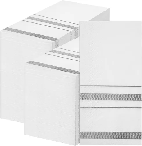 Teling Paquete de 200 toallas de mano desechables para baño, toallas de papel suaves y absorbentes, como líneas plateadas, servilletas de papel