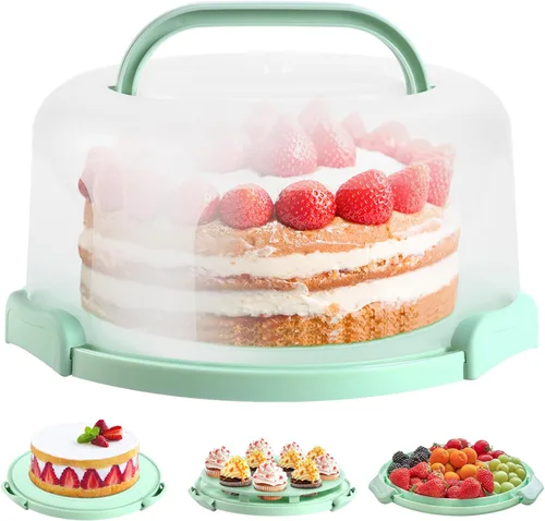 Ohuhu - Porta pasteles con tapa y asa, recipientes para pasteles sin BPA para pasteles de 10 pulgadas con 2 asas, cubierta de plástico con base de