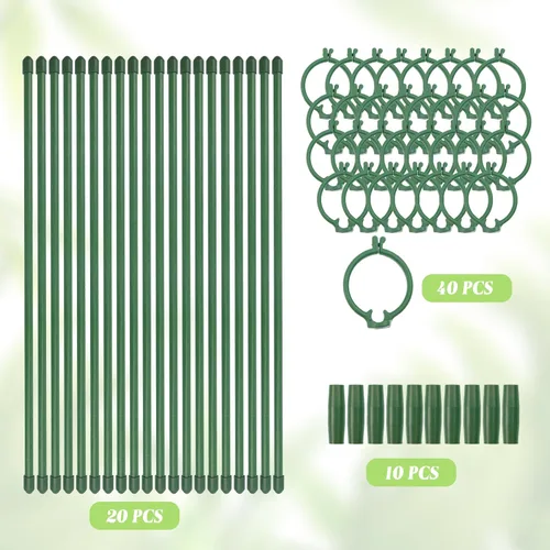 Miniatura 5 de 20 estacas de soporte para plantas, altura ajustable, para jardín, con 40 clips para plantas y 10 tubos de conexión para orquídeas, rosas, peonías