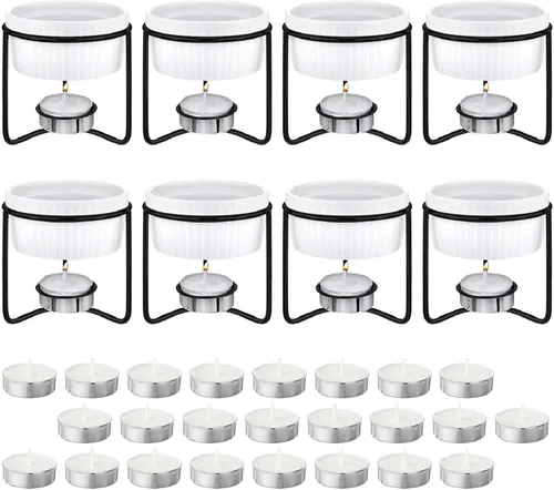 Miniatura 8 de Treela Juego de 40 calentadores de mantequilla de cerámica incluidos, calentadores de mantequilla y 32 velas de té para fondue de queso