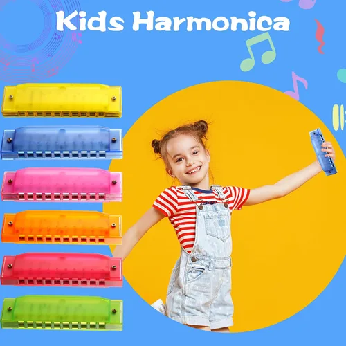 Miniatura 3 de Armónica de plástico para niños, 12 unidades, 10 agujeros, armónica translúcida, instrumentos musicales para niños y niñas, principiantes, 6