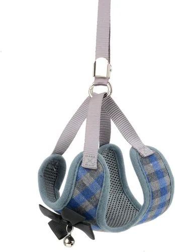 Miniatura 4 de Zunea Juego de arnés de esmoquin y correa para perros pequeños, sin tirones, ajustable, de malla suave, chaleco a cuadros con corbatín y campana
