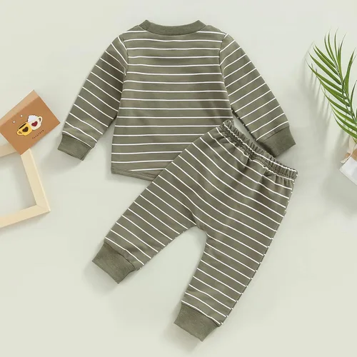 Miniatura 129 de Ropa de bebé niño 3 6 9 12 18 24M 3T Conjunto de pantalones con capucha patchwork sudadera con capucha pantalones de rayas traje de otoño invierno
