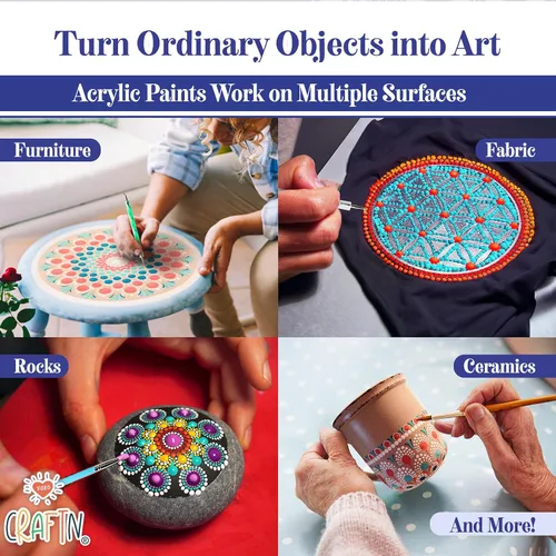 Miniatura 6 de Kit completo de 46 piezas de pintura de mandala para principiantes con pinturas acrílicas, plantillas reutilizables y herramientas de puntos.