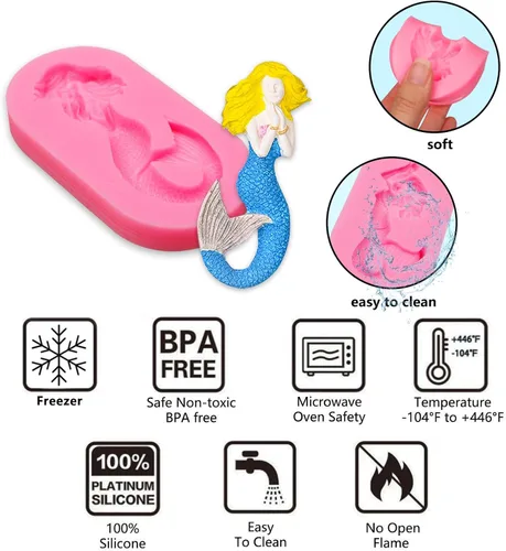 Miniatura 3 de Moldes de silicona de arcilla de sirena, 4 paquetes de diferentes temas de baile, moldes de chocolate de sirena para galletas, decoración de 4