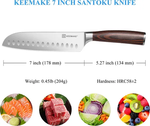 Miniatura 5 de Cuchillo de chef Santoku KEEMAKE - Cuchillo de cocina ultra afilado de 7 pulgadas con hoja de acero inoxidable para cocinar carne, fruta y verduras