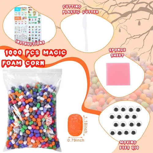 Miniatura 2 de Junkin Kit de 1000 piezas de fideos mágicos de espuma, manualidades, maíz, súper manualidades, bloques de construcción a granel, modelo, juguetes