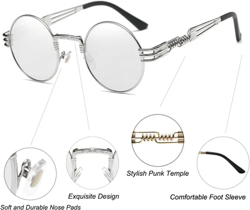 Miniatura 18 de Dollger Gafas de sol redondas Steampunk con marco de metal