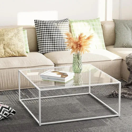 Miniatura 6 de Mesa de café de vidrio cuadrada, mesa de café cuadrada para espacios pequeños, mesa central minimalista moderna para sala de estar, oficina en casa