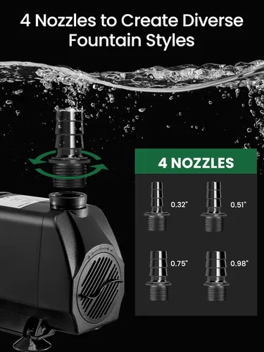 Miniatura 3 de GROWNEER Bomba sumergible de 1250 GPH Bomba de agua de fuente de 110 W, 4700 L/H, con elevación de 14.7 pies de altura, 4 boquillas para acuario