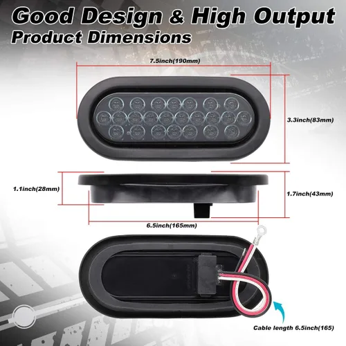Miniatura 2 de 2 piezas de 6 pulgadas de lentes ovalados ahumados rojos, luces traseras multifunción con parada de freno con goma y enchufe para camiones