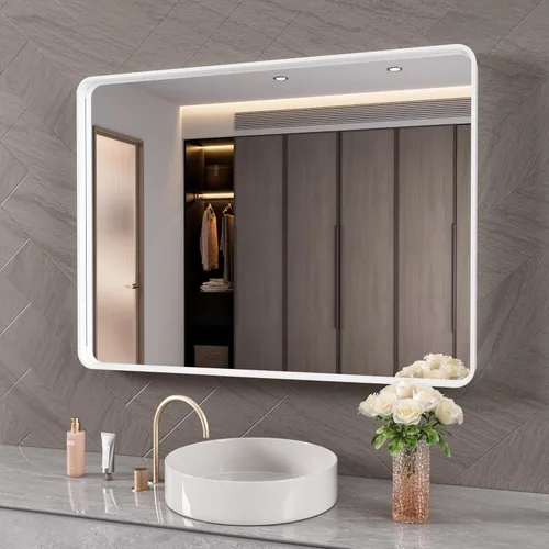 Miniatura 59 de JISOSO - Espejo de baño de 24x36 pulgadas con marco de metal cepillado color níquel, espejo con marco de metal cepillado plateado para pared, espejo