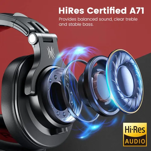 Miniatura 4 de OneOdio A71 - Auriculares de diadema con cable para estudio de grabación de alta resolución, con SharePort, auriculares plegables para Rojo
