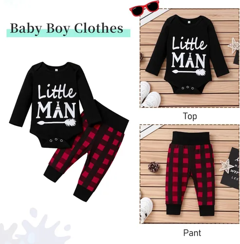 Miniatura 2 de Conjunto de ropa para bebé recién nacido, con estampado de letras, mameluco, pantalones, sombrero, conjunto de 3 piezas